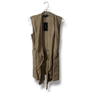 Lafayette 148 Linen Waterfall Vest Cardigan Tan Sleeveless Women’s Small